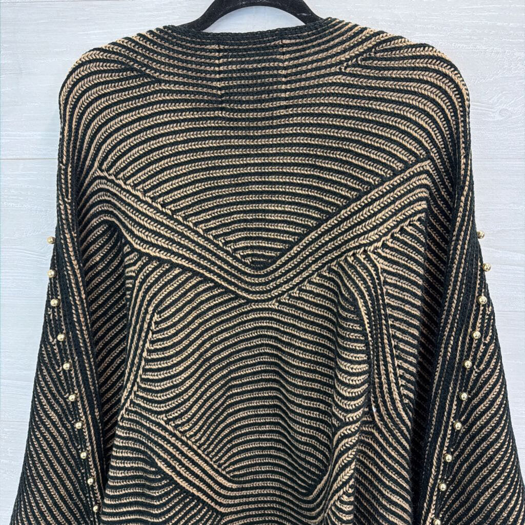 Pebby Forevee Black/ Brown Striped Knit Open Front Cardigan Sweater L/ XL
