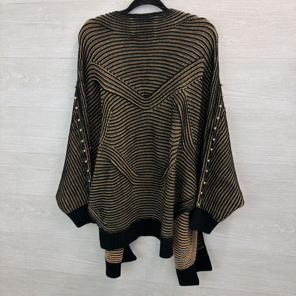 Pebby Forevee Black/ Brown Striped Knit Open Front Cardigan Sweater L/ XL