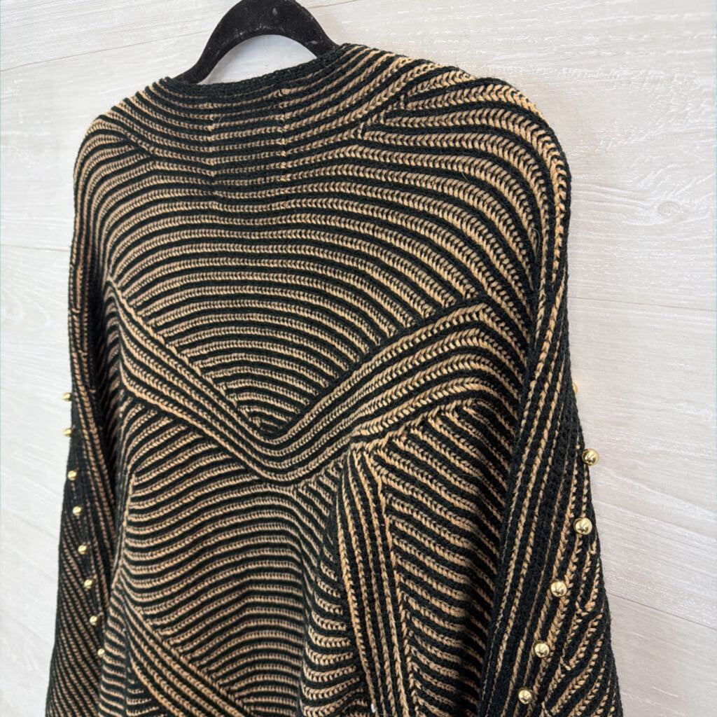 Pebby Forevee Black/ Brown Striped Knit Open Front Cardigan Sweater L/ XL
