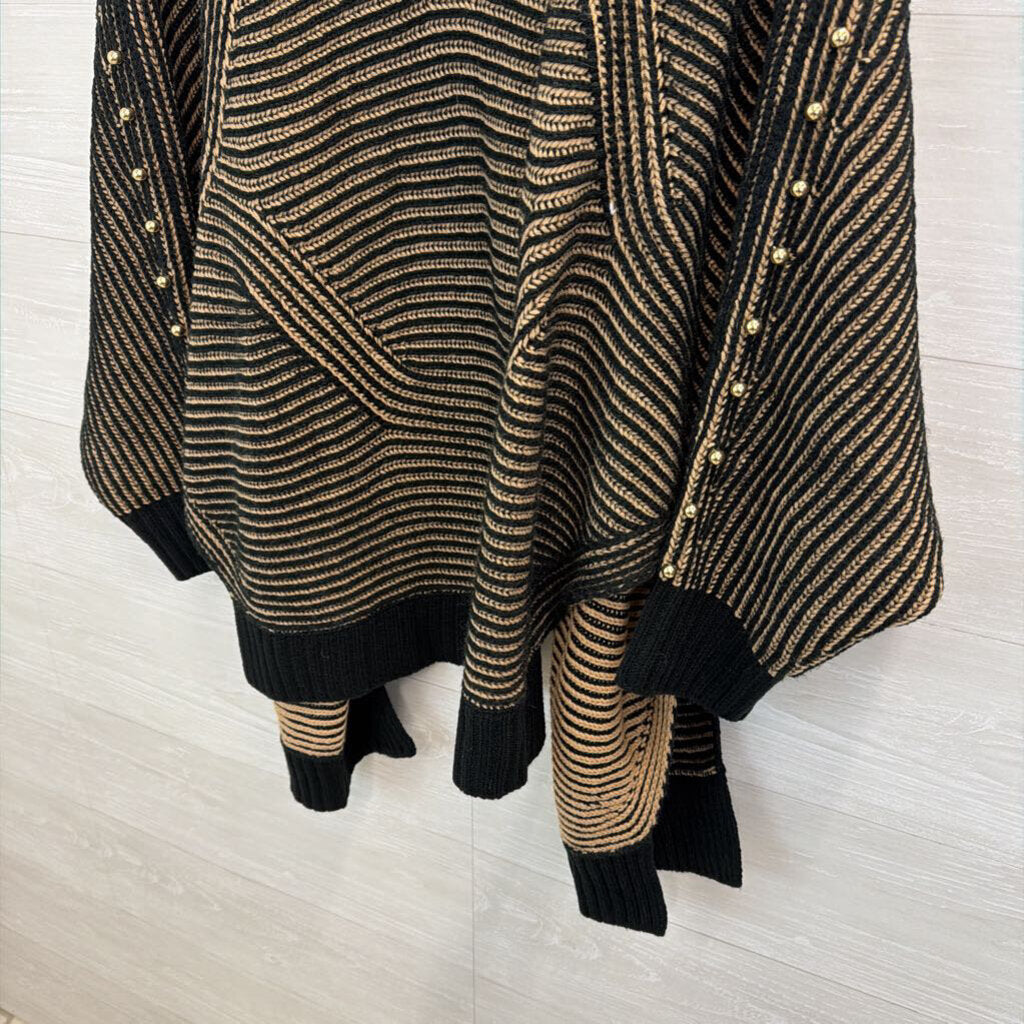 Pebby Forevee Black/ Brown Striped Knit Open Front Cardigan Sweater L/ XL