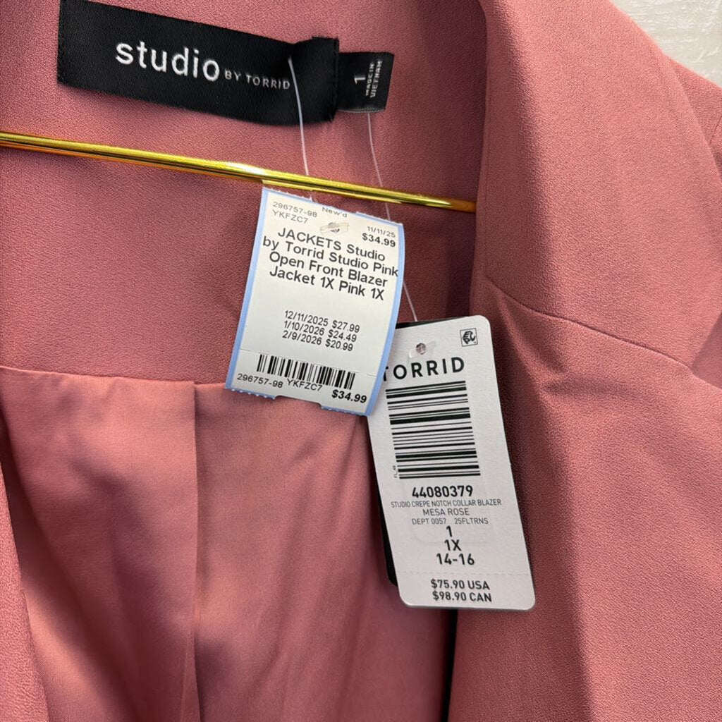 Studio Pink Open Front Blazer Jacket 1X