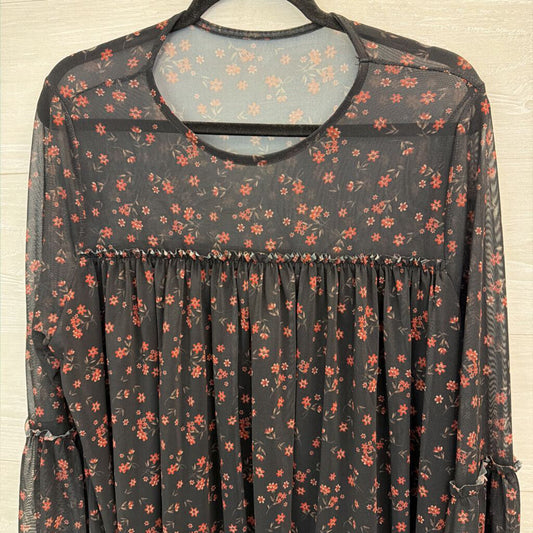 Torrid Black/ Red Floral Print Long Sleeve Top 1
