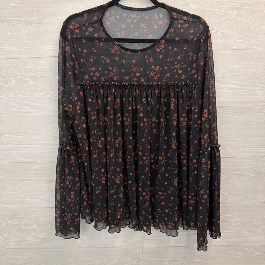 Torrid Black/ Red Floral Print Long Sleeve Top 1