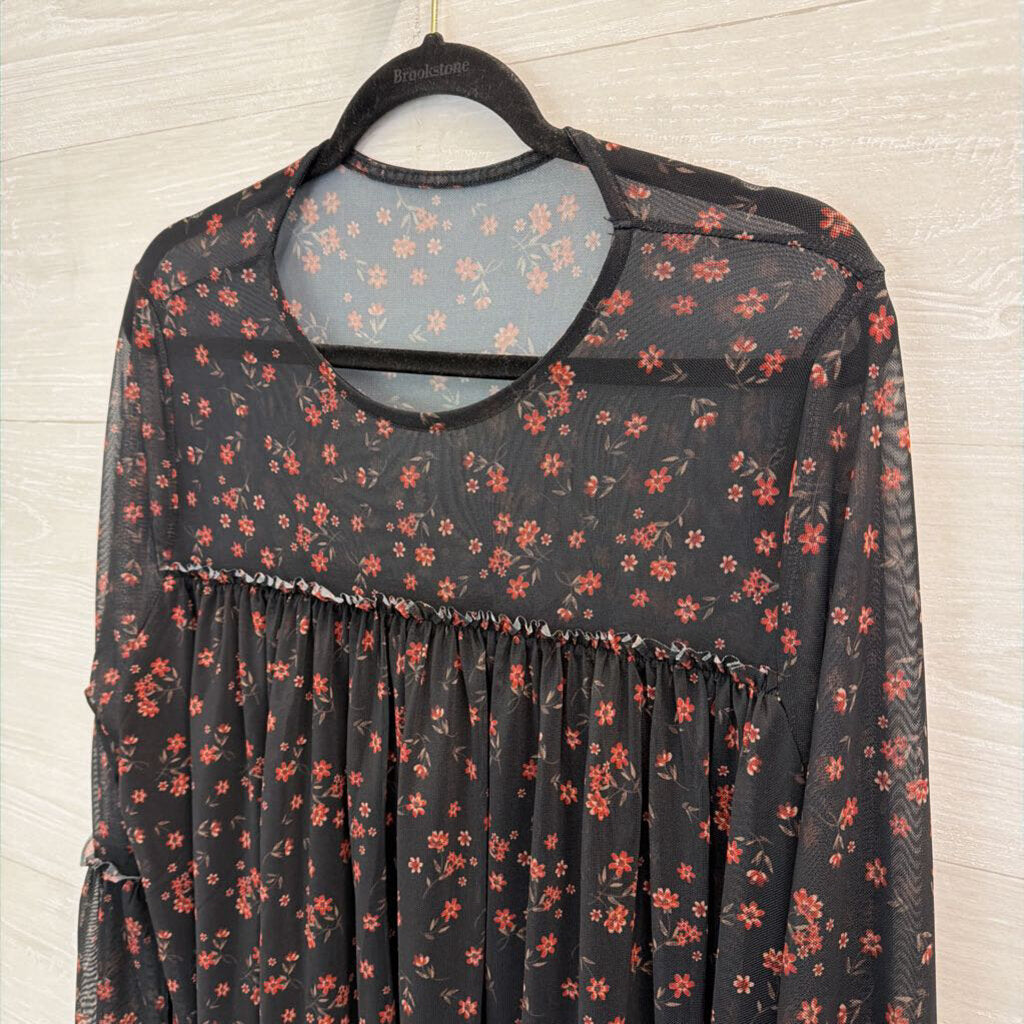 Torrid Black/ Red Floral Print Long Sleeve Top 1