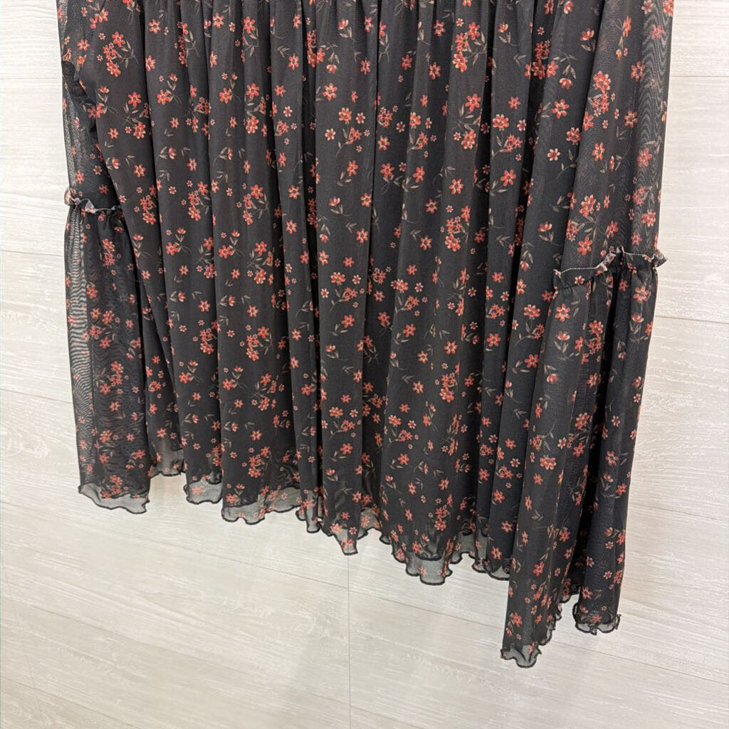 Torrid Black/ Red Floral Print Long Sleeve Top 1