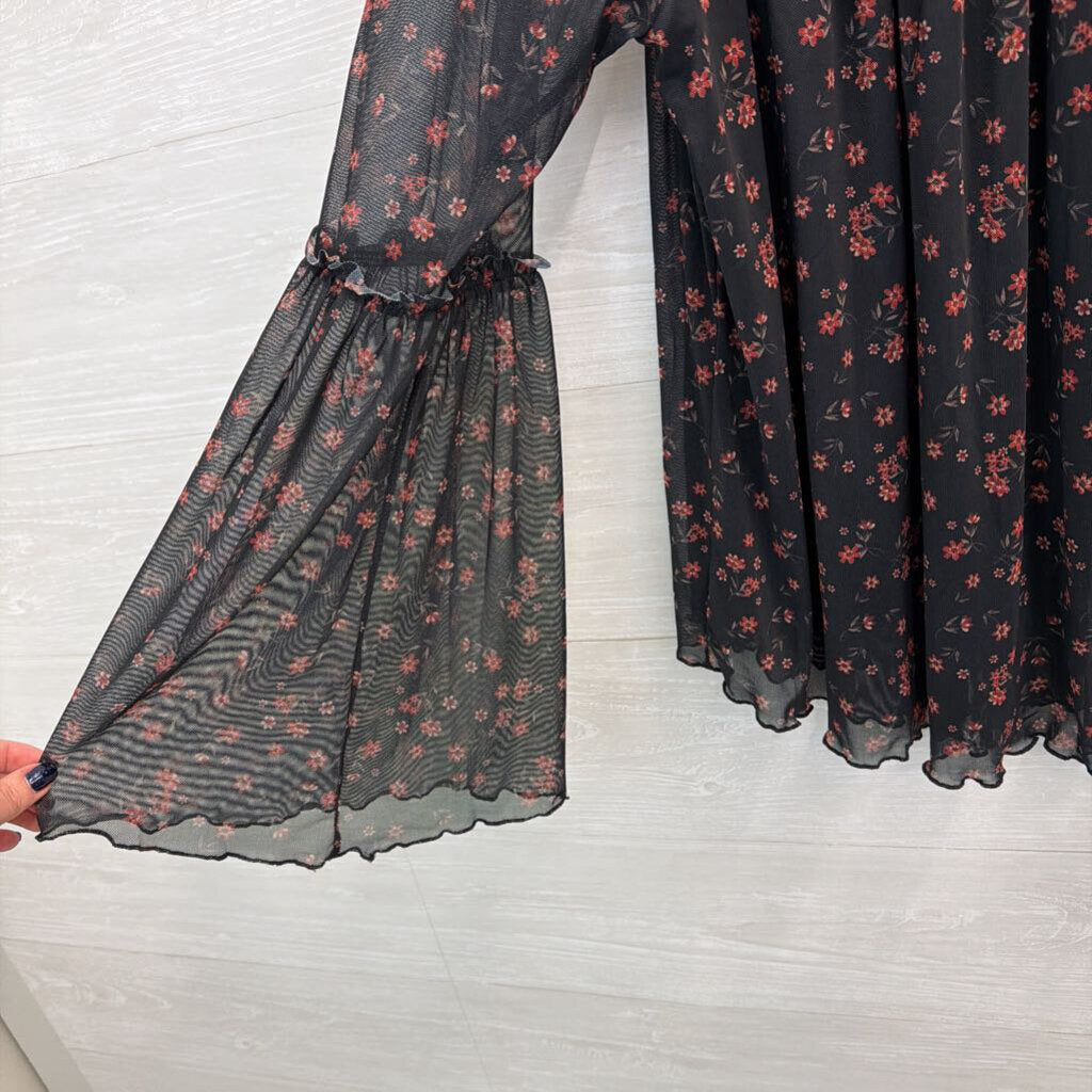 Torrid Black/ Red Floral Print Long Sleeve Top 1