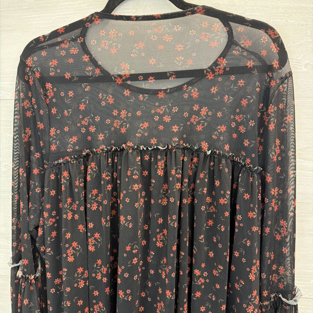 Torrid Black/ Red Floral Print Long Sleeve Top 1