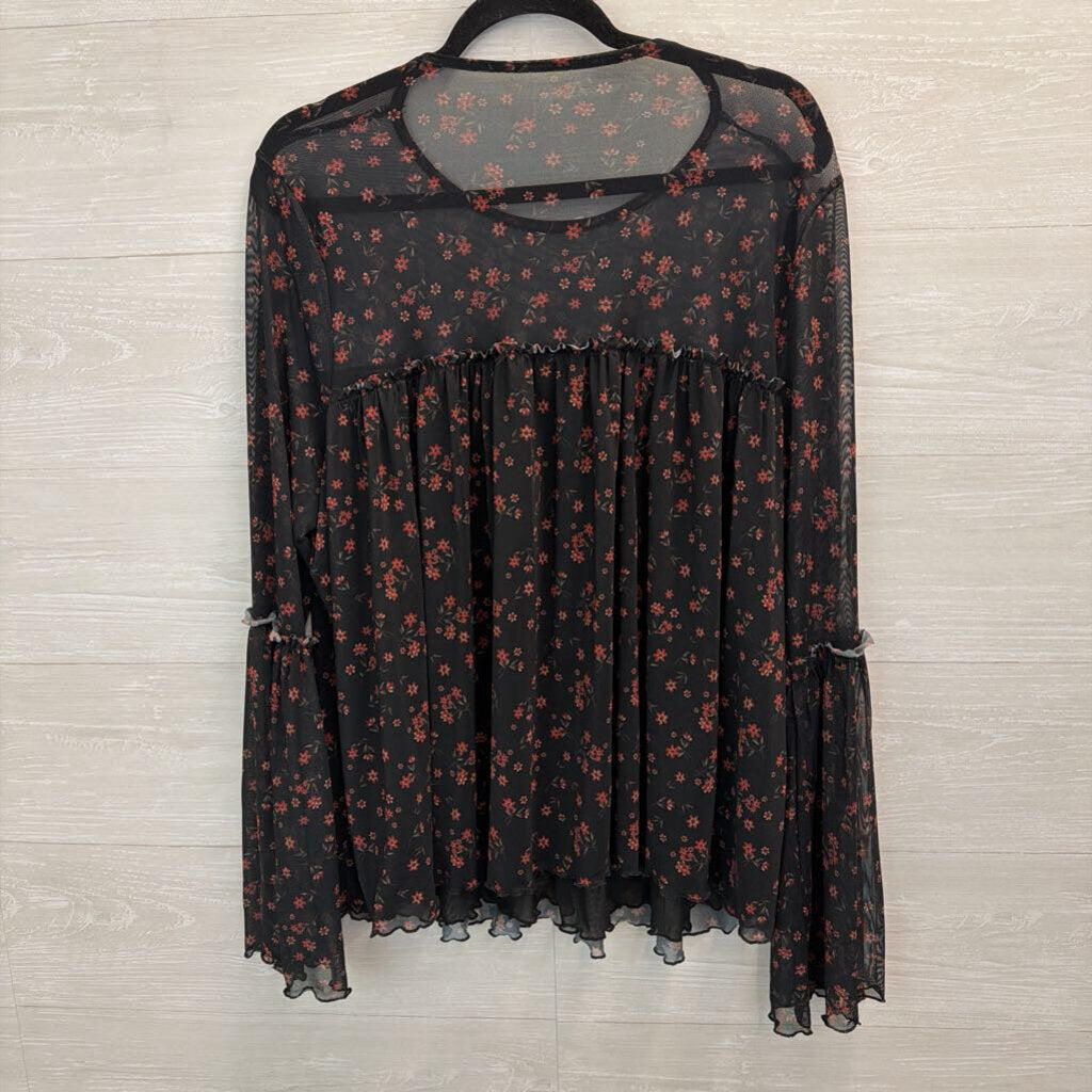 Torrid Black/ Red Floral Print Long Sleeve Top 1