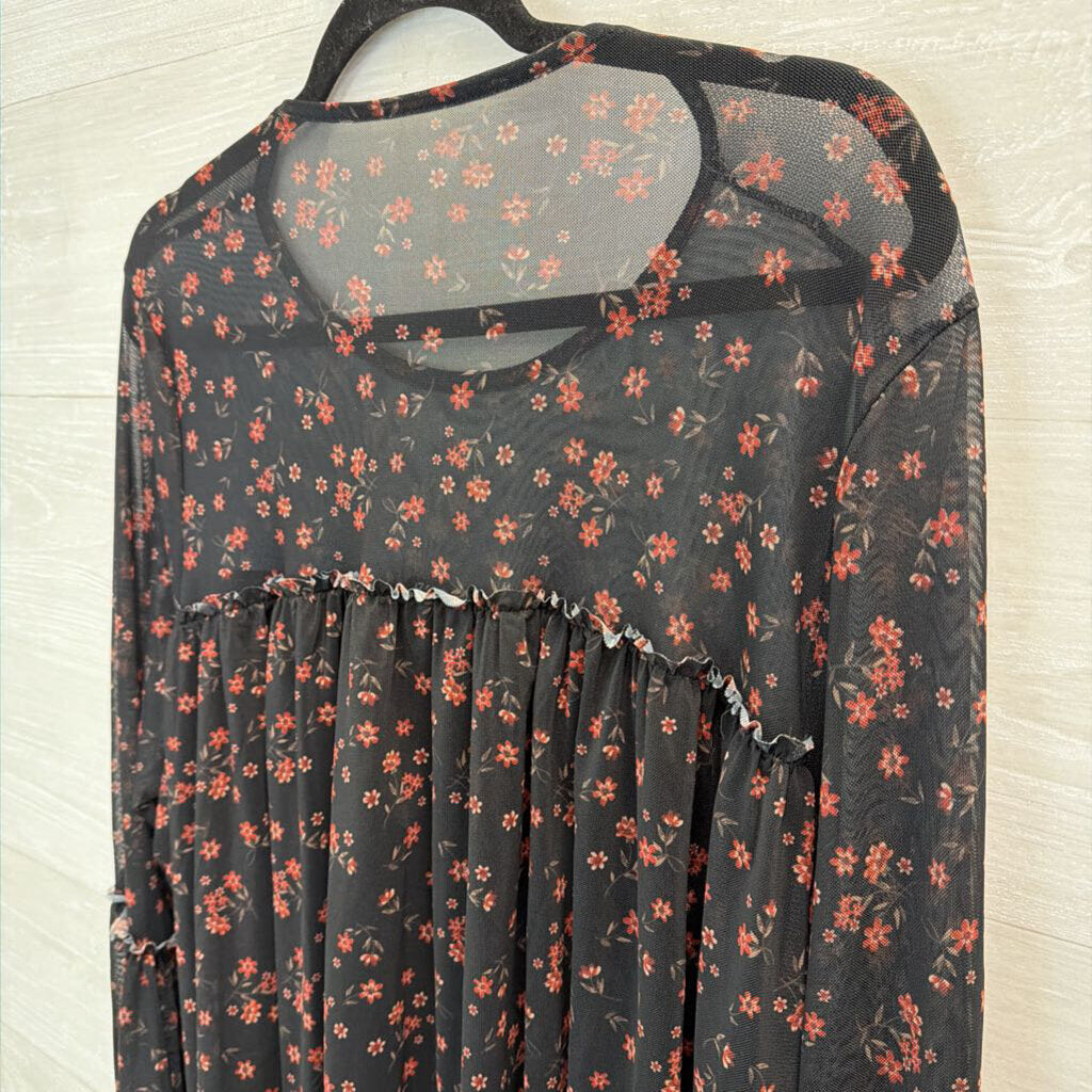 Torrid Black/ Red Floral Print Long Sleeve Top 1