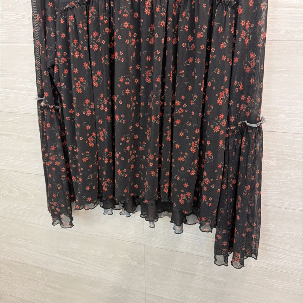 Torrid Black/ Red Floral Print Long Sleeve Top 1