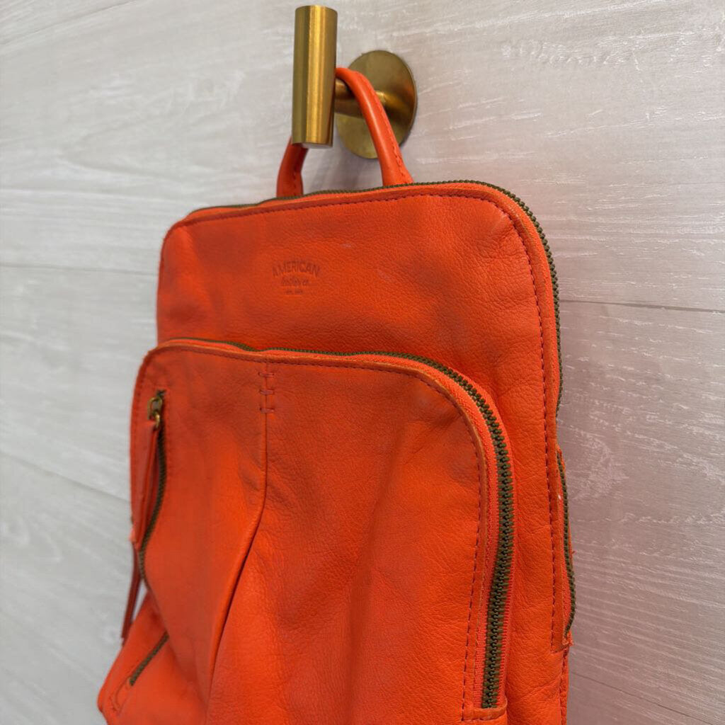 American Leather Co Orange Leather Cleveland Backpack