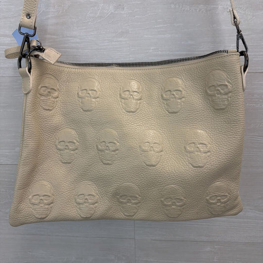 IO Pelle Cream Embossed Skull Leather Crossbody Purse