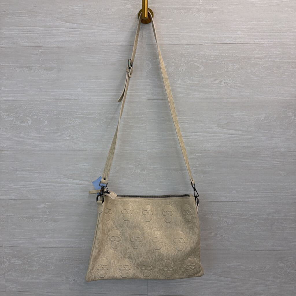 IO Pelle Cream Embossed Skull Leather Crossbody Purse