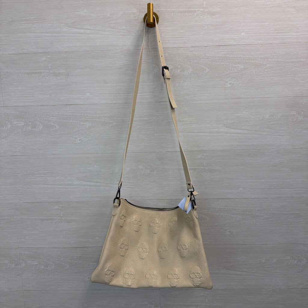 IO Pelle Cream Embossed Skull Leather Crossbody Purse