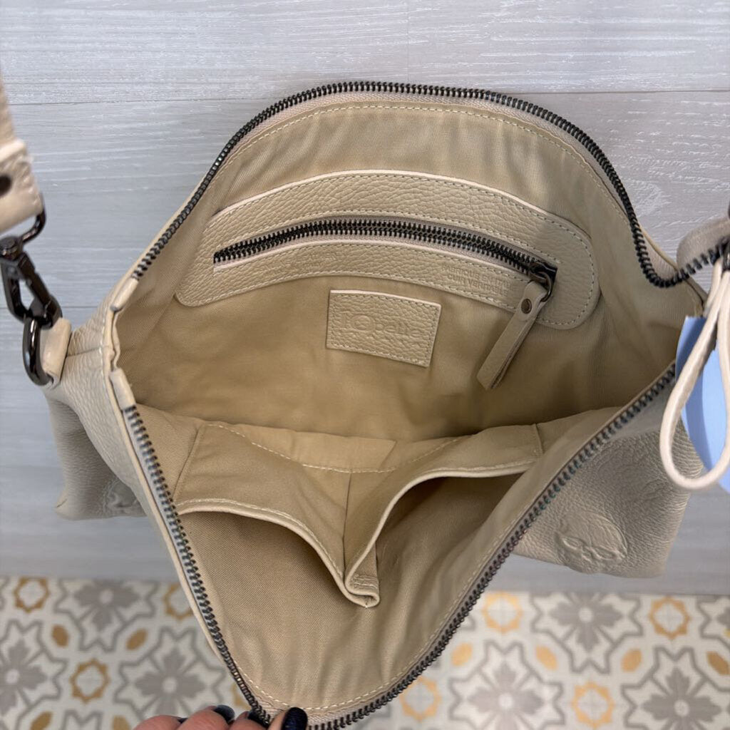IO Pelle Cream Embossed Skull Leather Crossbody Purse