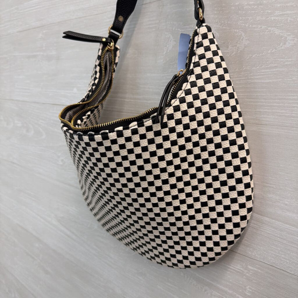 ah-dorned Black/ White Checkered Shoulder Purse
