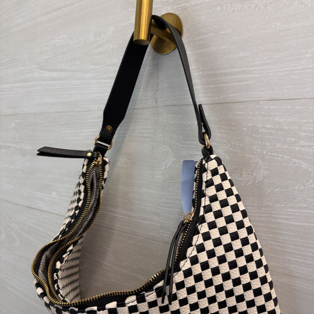 ah-dorned Black/ White Checkered Shoulder Purse