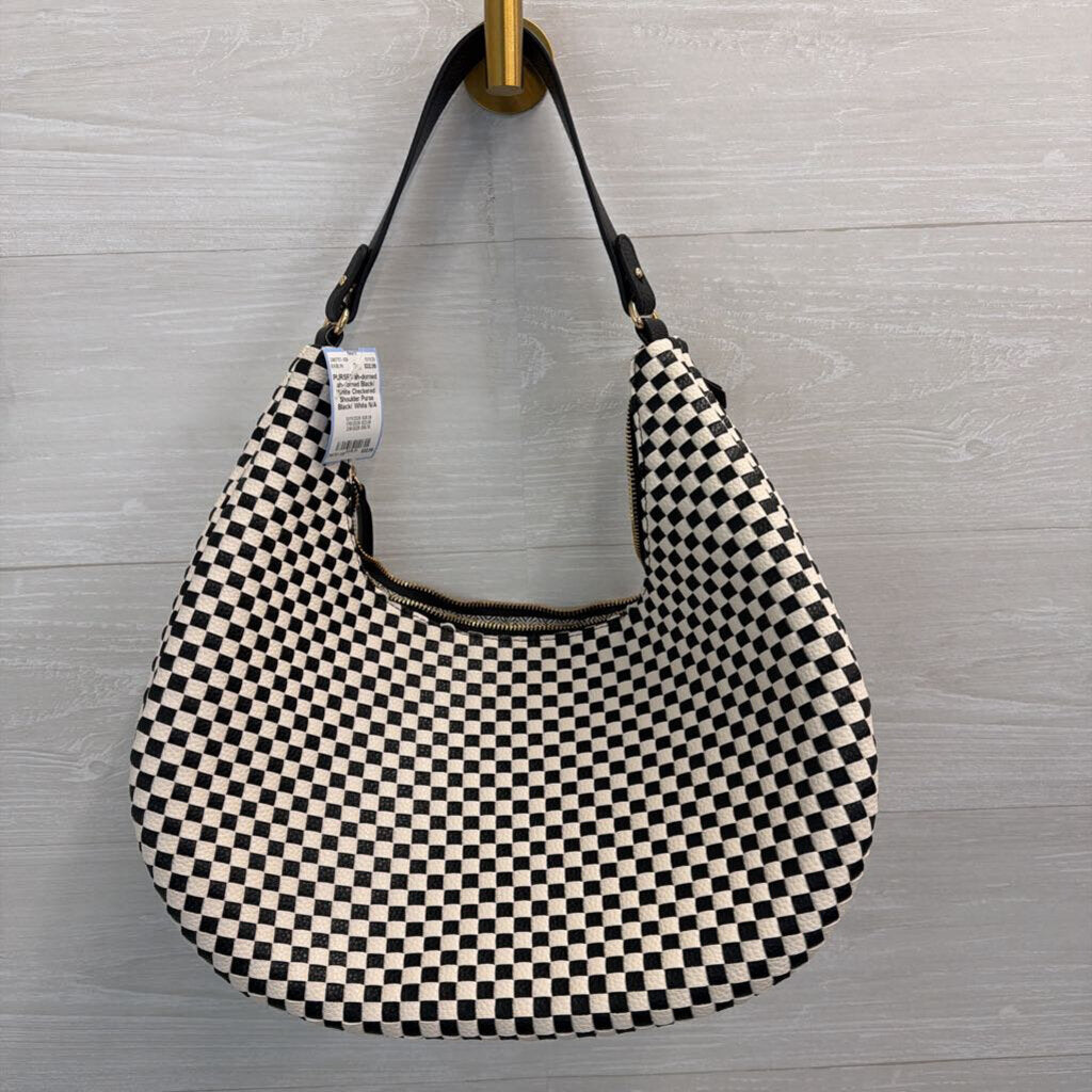 ah-dorned Black/ White Checkered Shoulder Purse