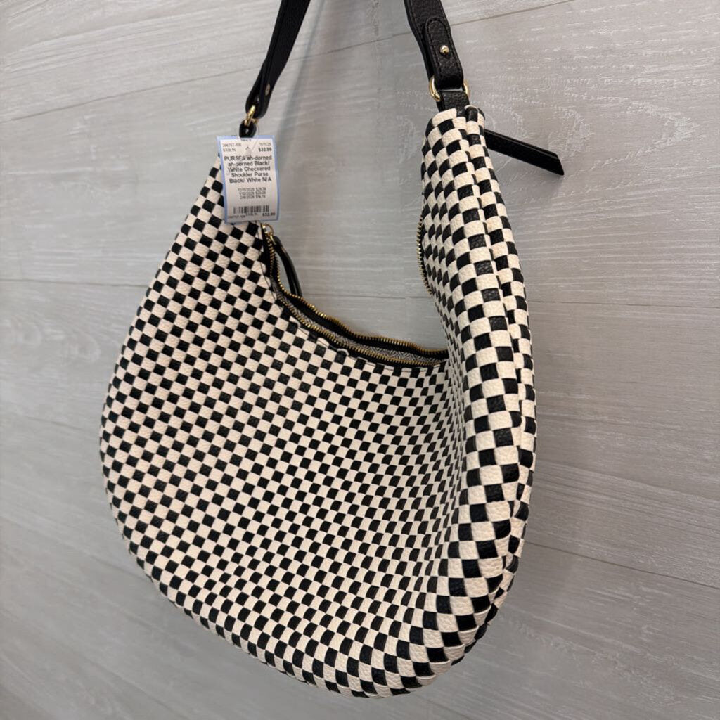 ah-dorned Black/ White Checkered Shoulder Purse