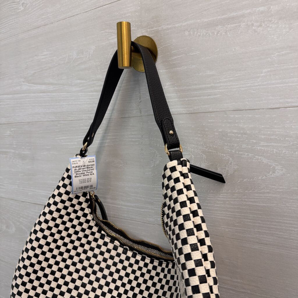 ah-dorned Black/ White Checkered Shoulder Purse