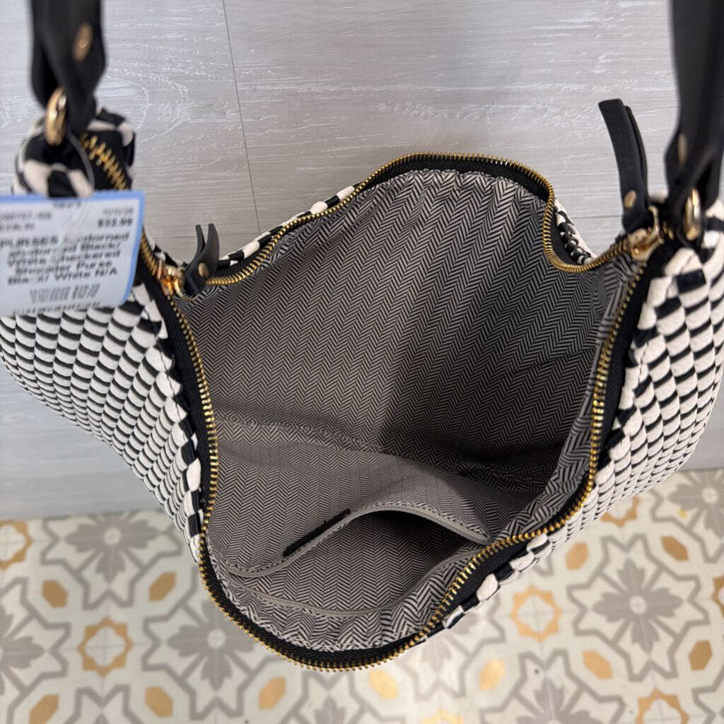 ah-dorned Black/ White Checkered Shoulder Purse