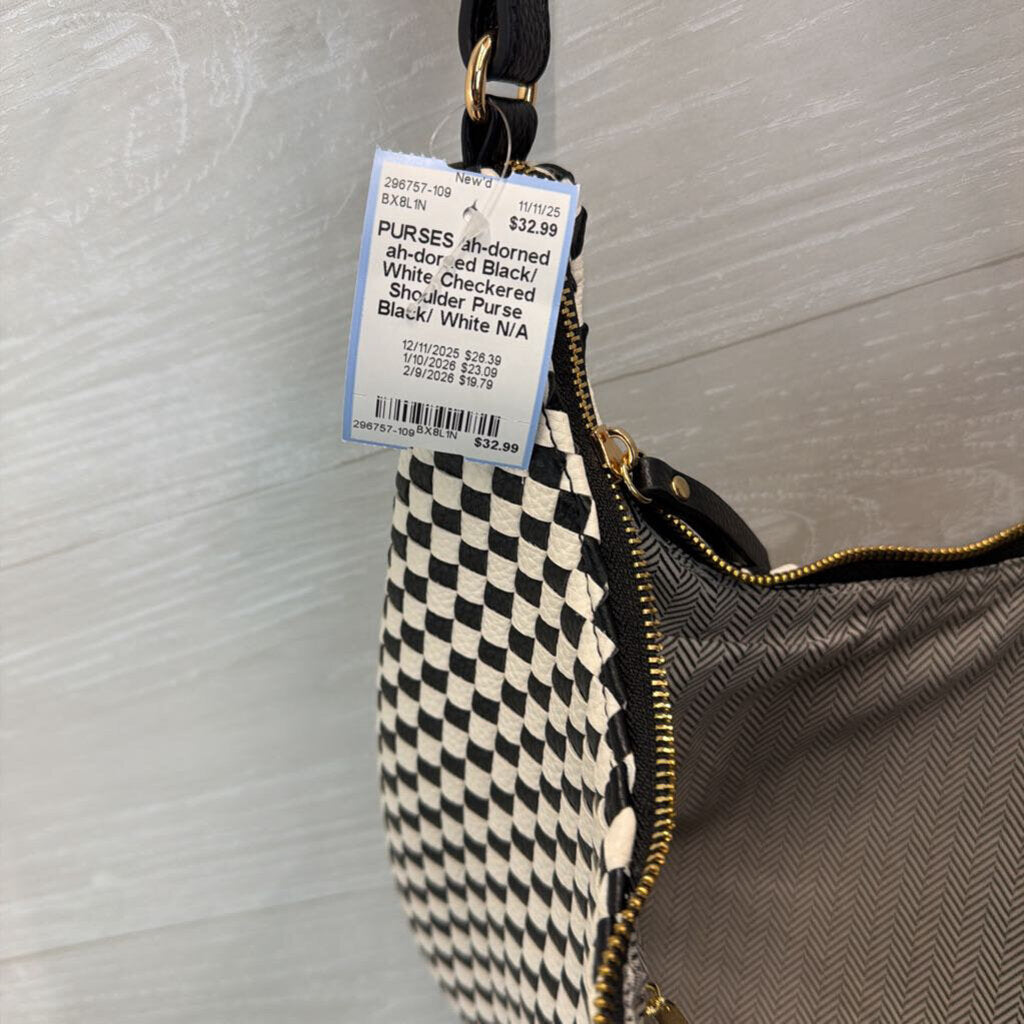 ah-dorned Black/ White Checkered Shoulder Purse
