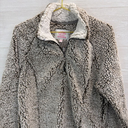 Cozy Sherpa Brown/ White Sherpa Quarter Zip Pullover Large
