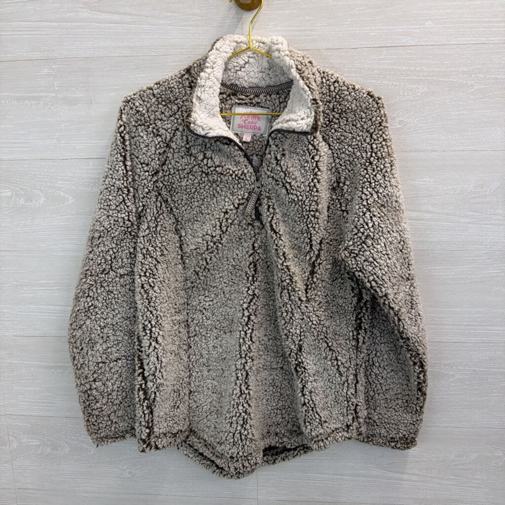 Cozy Sherpa Brown/ White Sherpa Quarter Zip Pullover Large