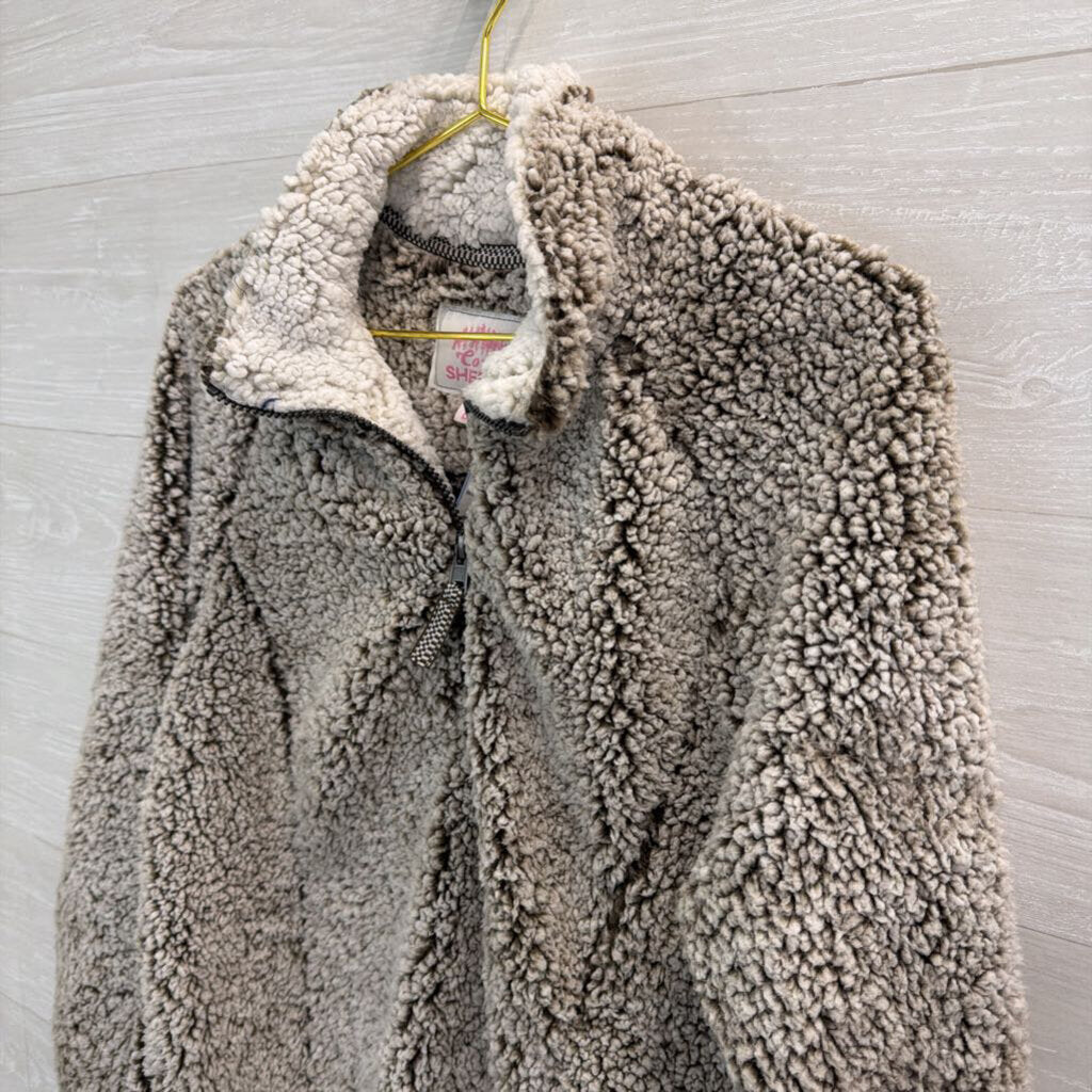 Cozy Sherpa Brown/ White Sherpa Quarter Zip Pullover Large