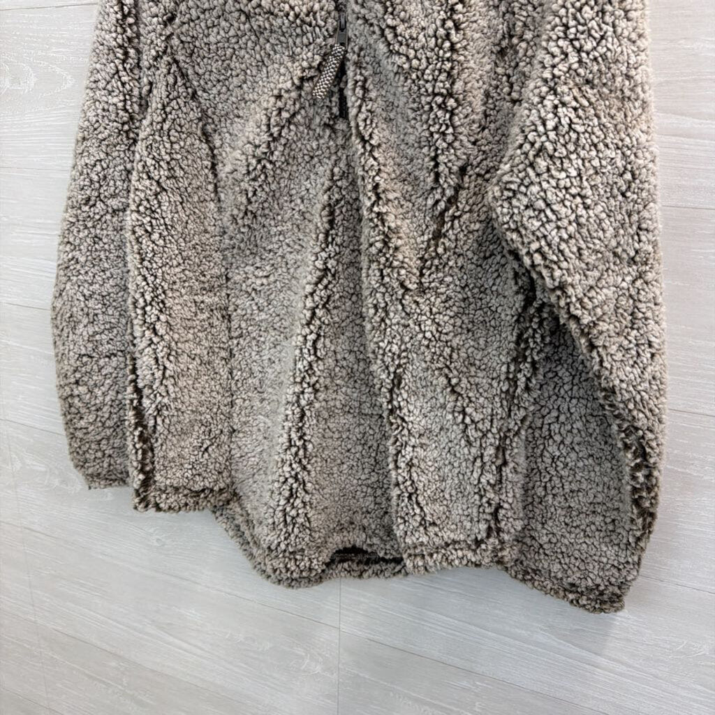 Cozy Sherpa Brown/ White Sherpa Quarter Zip Pullover Large
