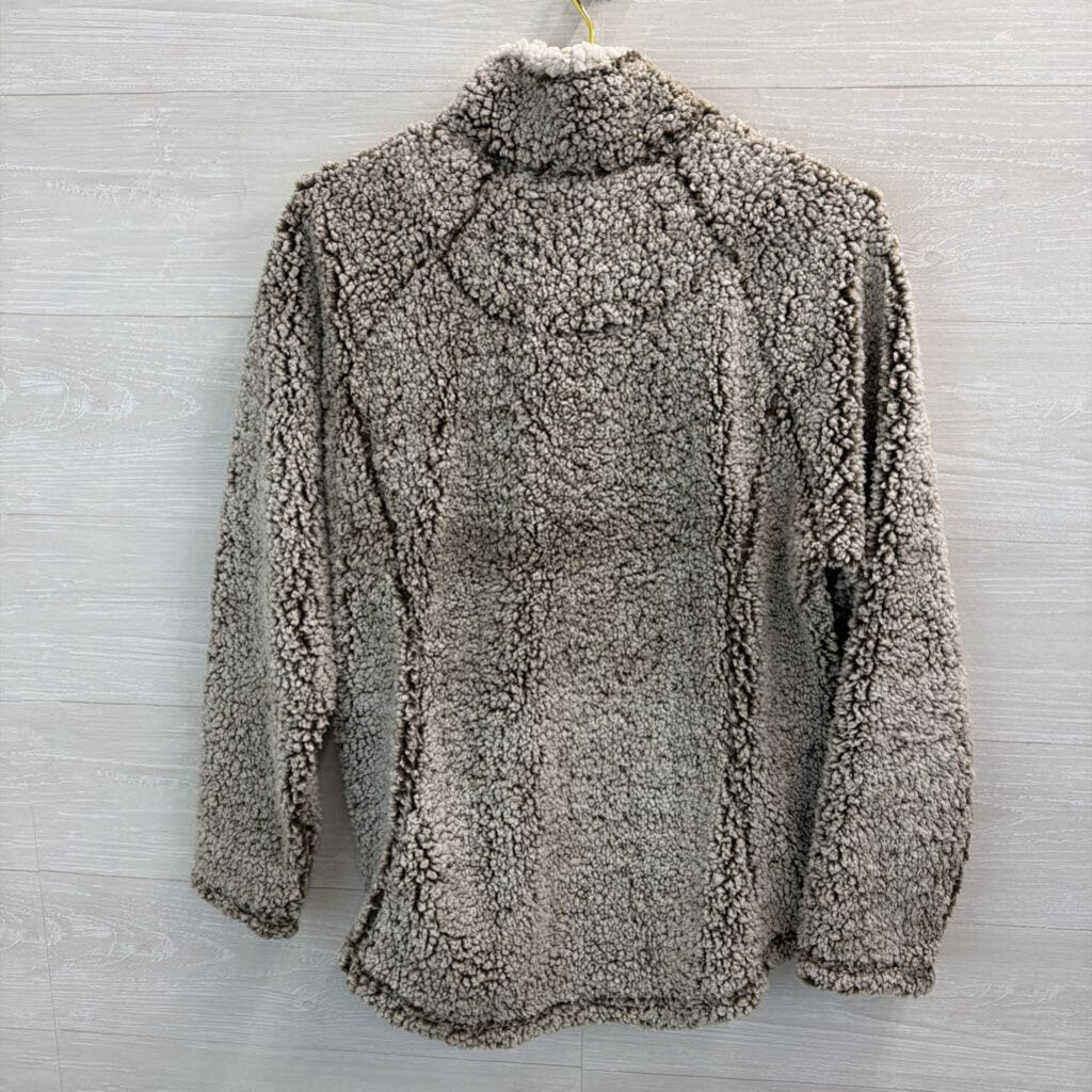 Cozy Sherpa Brown/ White Sherpa Quarter Zip Pullover Large