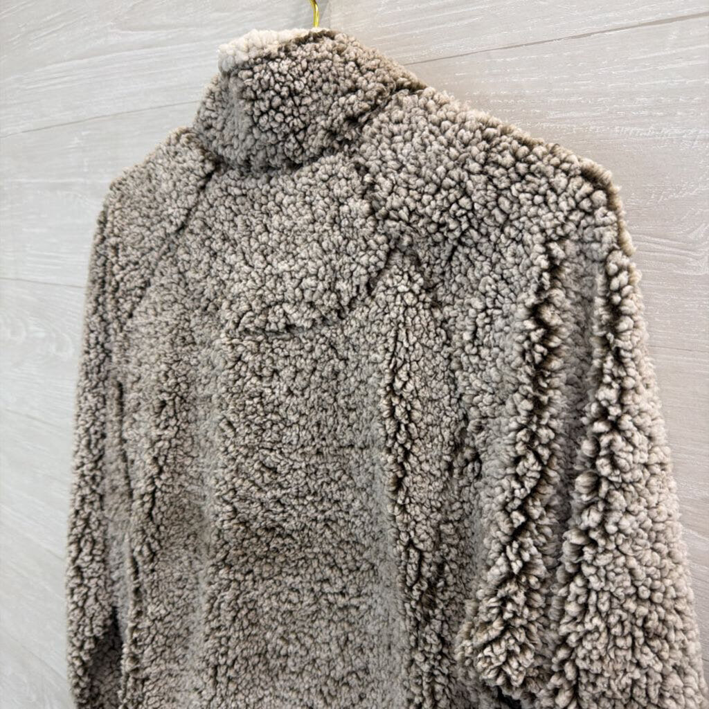 Cozy Sherpa Brown/ White Sherpa Quarter Zip Pullover Large