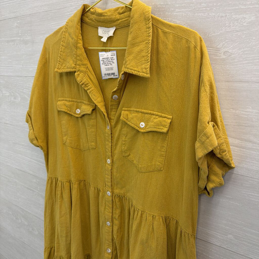 Oddi Yellow Short Sleeve Button Down Dress 1XL