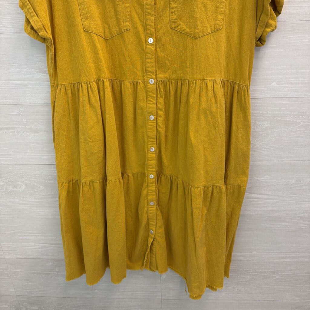 Oddi Yellow Short Sleeve Button Down Dress 1XL