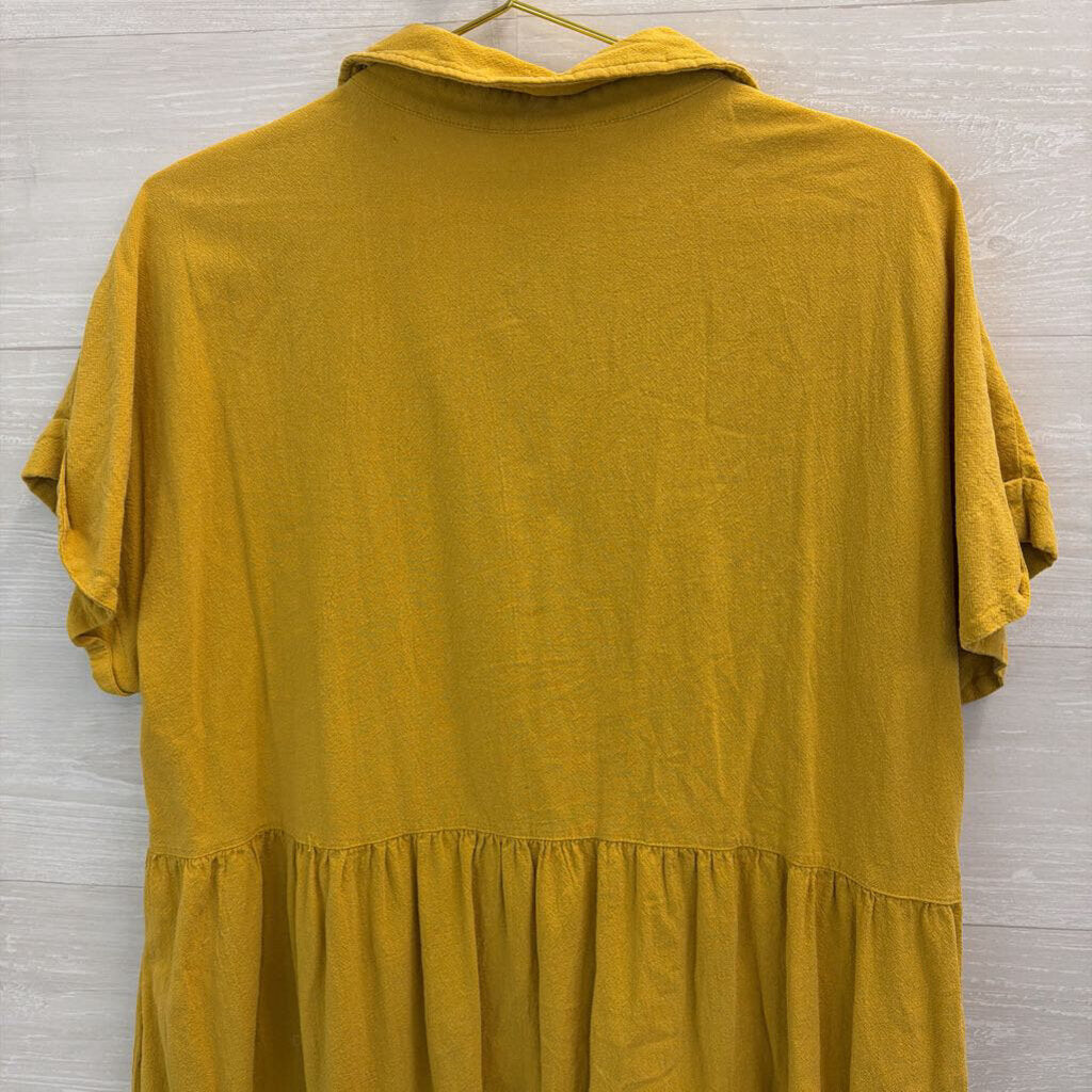Oddi Yellow Short Sleeve Button Down Dress 1XL