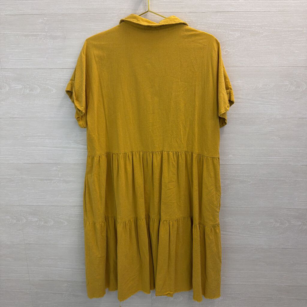 Oddi Yellow Short Sleeve Button Down Dress 1XL