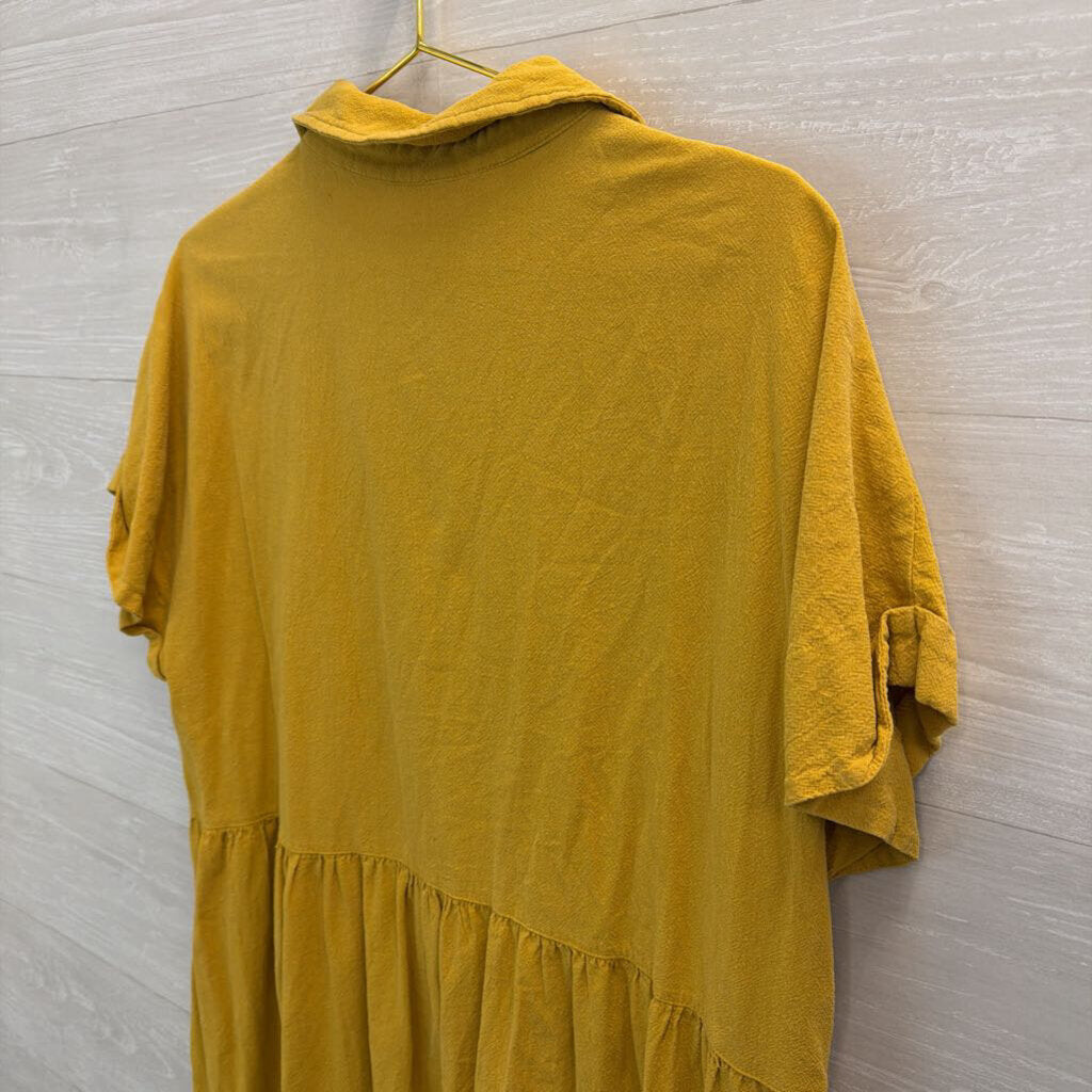Oddi Yellow Short Sleeve Button Down Dress 1XL
