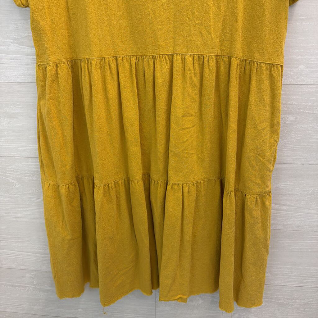Oddi Yellow Short Sleeve Button Down Dress 1XL
