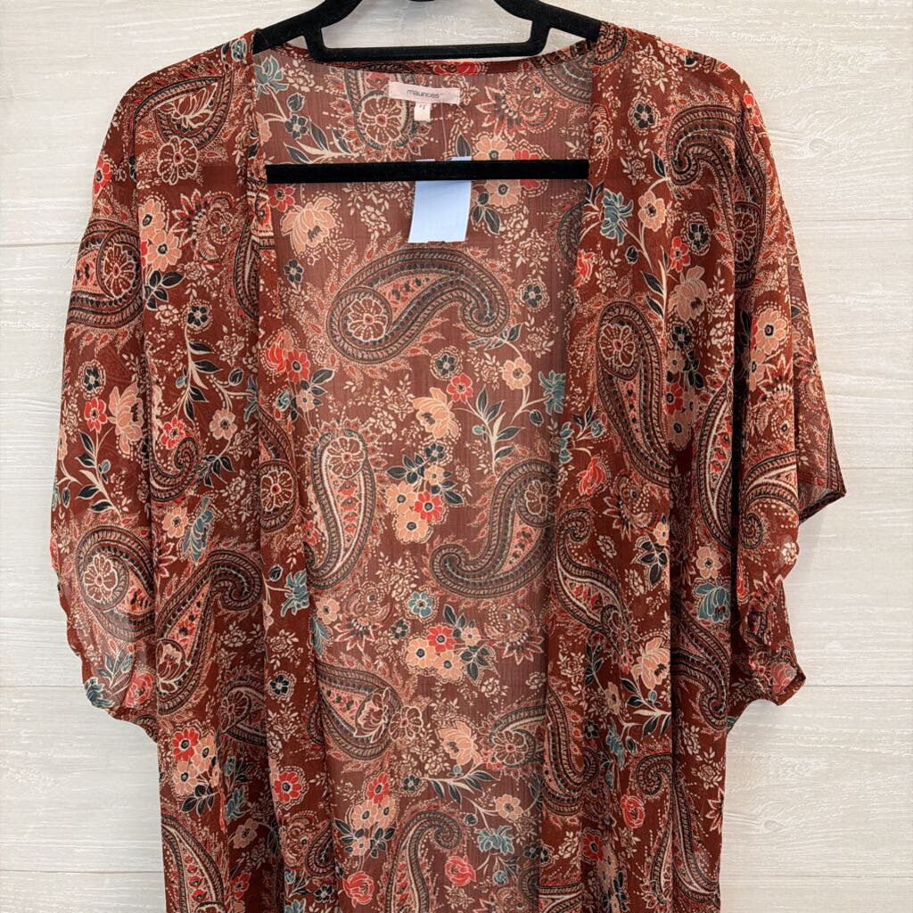 Maurices Brown/ Multi Print Kimono Top L/XL