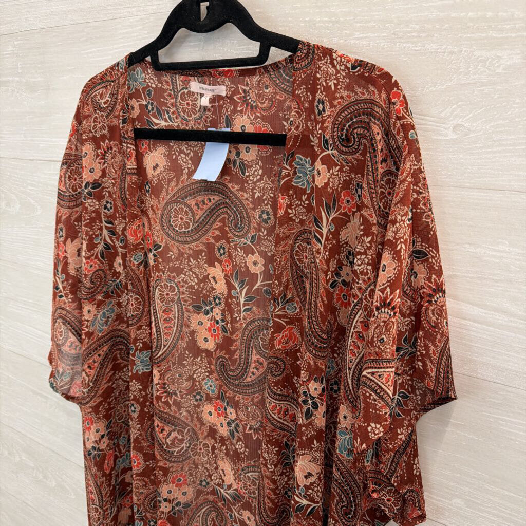 Maurices Brown/ Multi Print Kimono Top L/XL