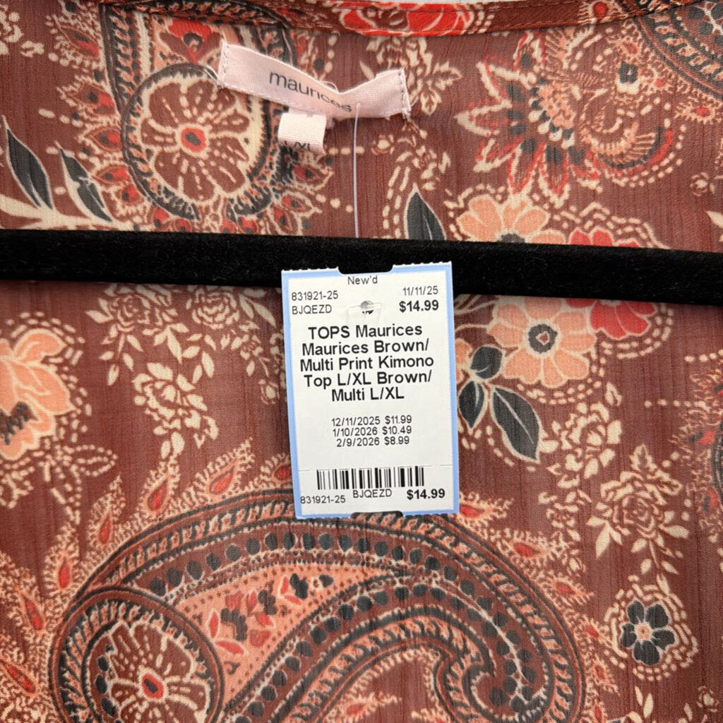 Maurices Brown/ Multi Print Kimono Top L/XL
