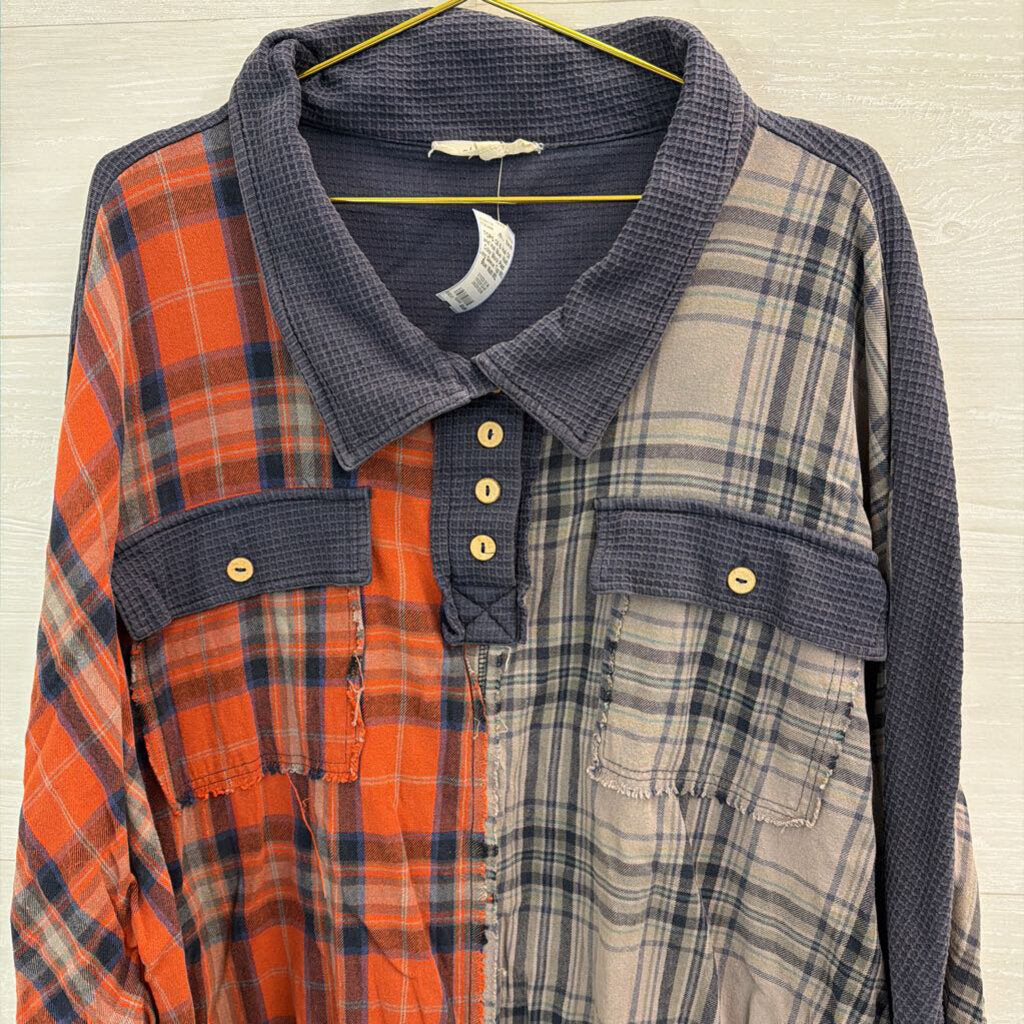 Oli and Hali Blue/ Multi Color Block Plaid Long Sleeve Top M/L