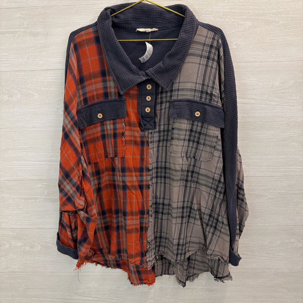 Oli and Hali Blue/ Multi Color Block Plaid Long Sleeve Top M/L