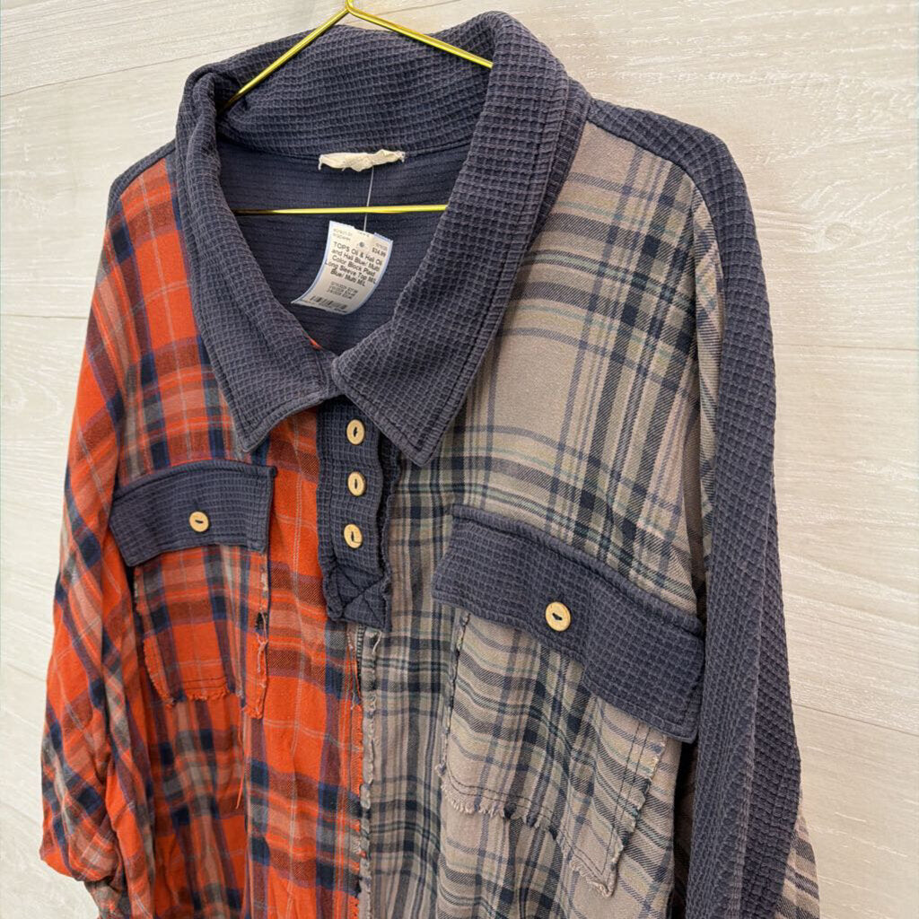 Oli and Hali Blue/ Multi Color Block Plaid Long Sleeve Top M/L