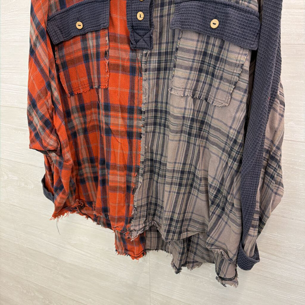 Oli and Hali Blue/ Multi Color Block Plaid Long Sleeve Top M/L