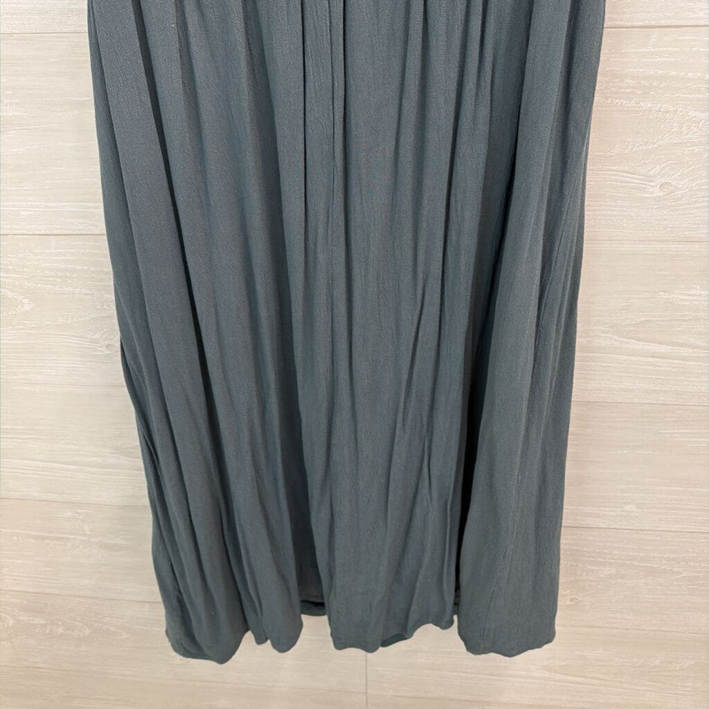 In Loom Blue/ Cream Embroidered Top Short Sleeve Midi Dress Large