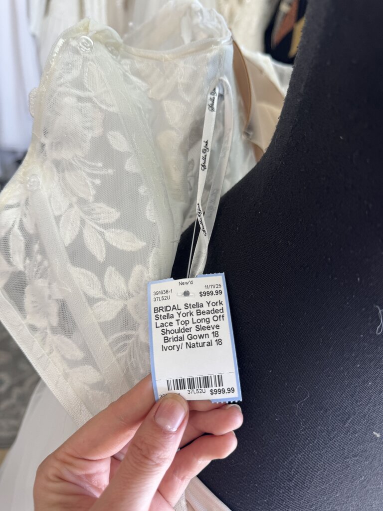 Stella York Beaded Lace Top Long Off Shoulder Sleeve Bridal Gown 18