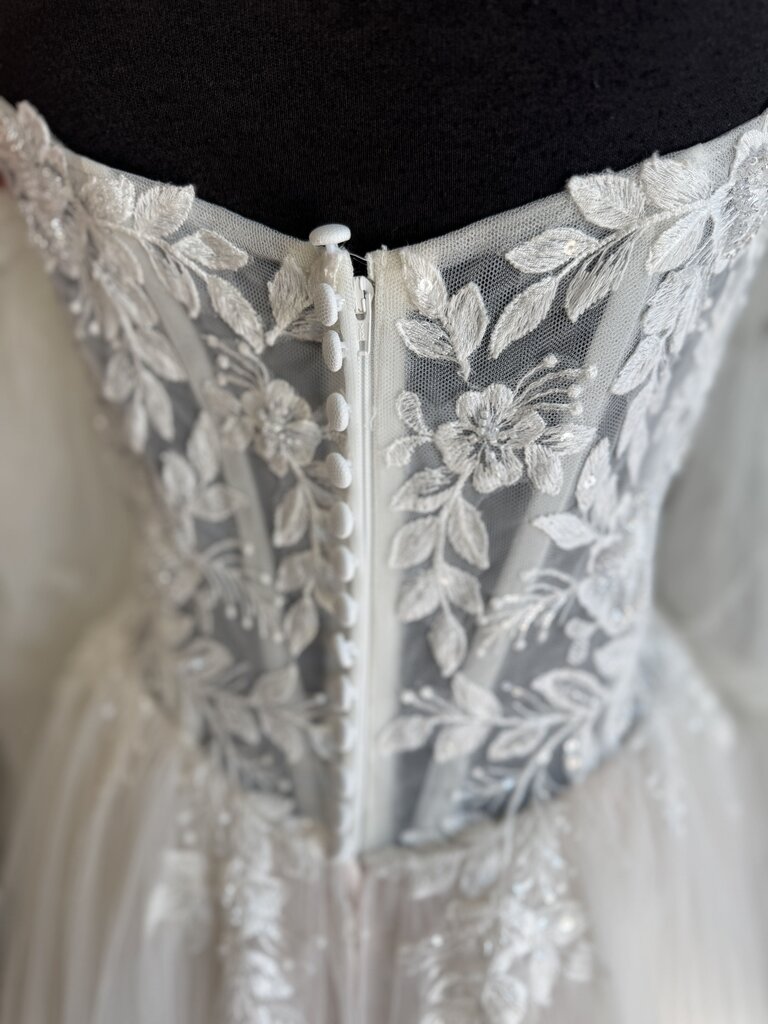 Stella York Beaded Lace Top Long Off Shoulder Sleeve Bridal Gown 18