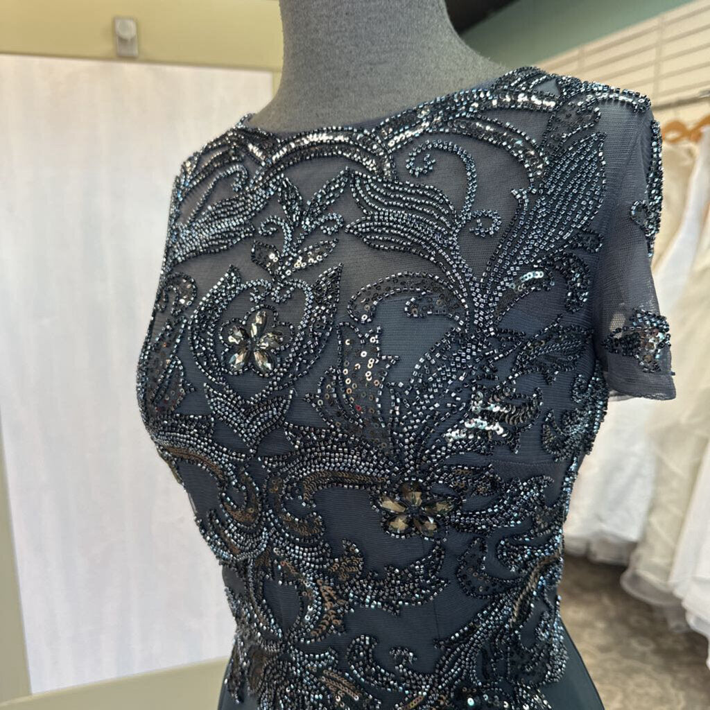 Xscape Stormy Beaded Short Sleeve Top Long Formal Dress 12