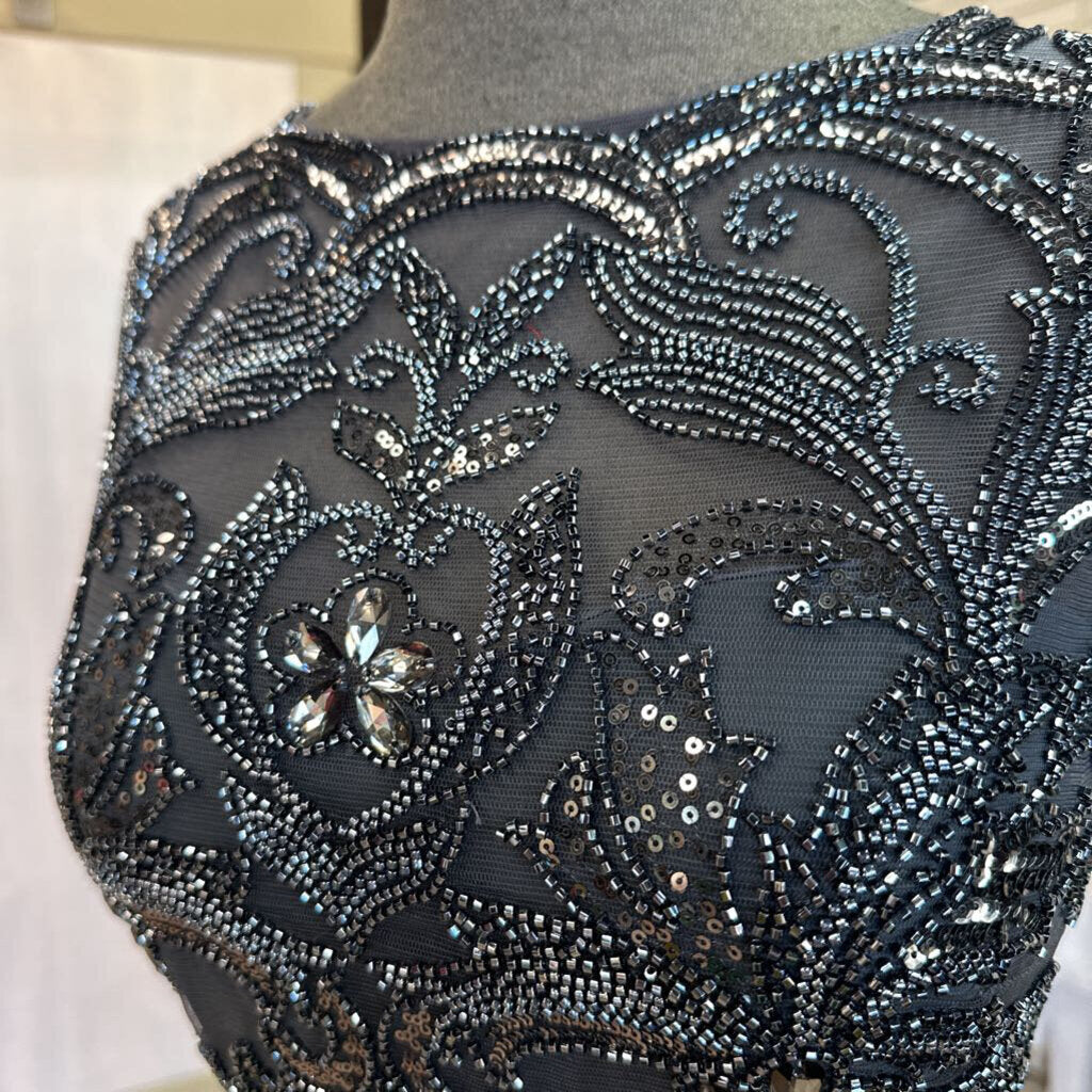 Xscape Stormy Beaded Short Sleeve Top Long Formal Dress 12